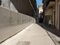 A building site and rebuilt buildings are seen in L'Aquila, Italy, on April 5th, 2024. on April 6th L'Aquila will commemorate its 15th anniv...