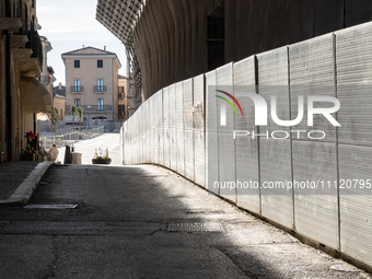 A building site and rebuilt buildings are seen in L'Aquila, Italy, on April 5th, 2024. on April 6th L'Aquila will commemorate its 15th anniv...