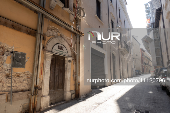 Damaged and rebuilt buildings are seen in L'Aquila, Italy, on April 5th, 2024. on April 6th L'Aquila will commemorate its 15th anniversary o...