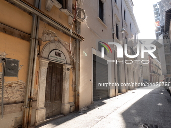 Damaged and rebuilt buildings are seen in L'Aquila, Italy, on April 5th, 2024. on April 6th L'Aquila will commemorate its 15th anniversary o...