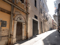 Damaged and rebuilt buildings are seen in L'Aquila, Italy, on April 5th, 2024. on April 6th L'Aquila will commemorate its 15th anniversary o...