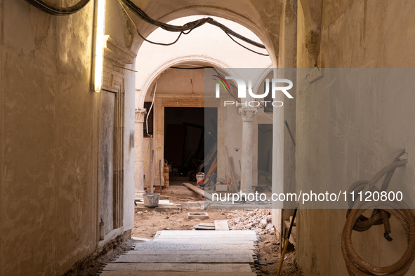 A building site into an ancient palace is seen in L'Aquila, Italy, on April 5th, 2024. on April 6th L'Aquila will commemorate its 15th anniv...