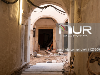 A building site into an ancient palace is seen in L'Aquila, Italy, on April 5th, 2024. on April 6th L'Aquila will commemorate its 15th anniv...