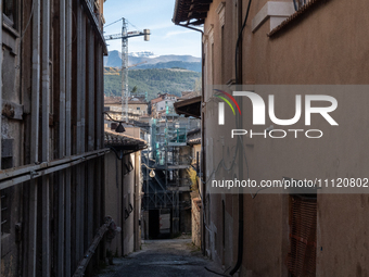 Damaged and rebuilt buildings are seen in L'Aquila, Italy, on April 5th, 2024. On April 6th L'Aquila will commemorate its 15th anniversary o...