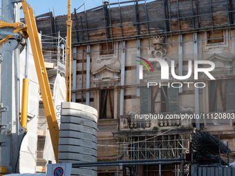 A damaged building and a building site are seen in L'Aquila, Italy, on April 5th, 2024. On April 6th L'Aquila will commemorate its 15th anni...