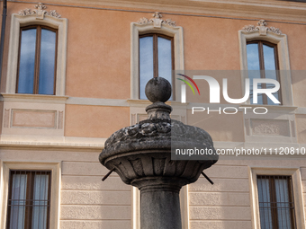 A fountain and a rebuilt building are seen in L'Aquila, Italy, on April 5th, 2024. On April 6th L'Aquila will commemorate its 15th anniversa...