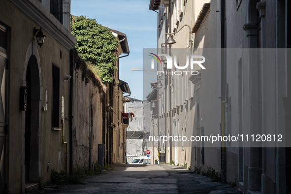 Damaged and rebuilt buildings are seen in L'Aquila, Italy, on April 5th, 2024. On April 6th L'Aquila will commemorate its 15th anniversary o...