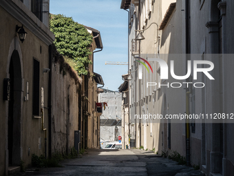 Damaged and rebuilt buildings are seen in L'Aquila, Italy, on April 5th, 2024. On April 6th L'Aquila will commemorate its 15th anniversary o...