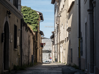 Damaged and rebuilt buildings are seen in L'Aquila, Italy, on April 5th, 2024. On April 6th L'Aquila will commemorate its 15th anniversary o...