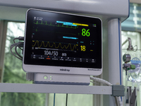 ECG monitoring instruments are being seen in the intensive care unit in Enshi, Hubei Province, China, on April 5, 2024. (