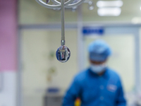 A stethoscope is hanging from the bedside of an intensive care unit in Enshi, Hubei Province, China, on April 5, 2024. (