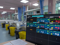 ECG monitoring instruments are being seen in the intensive care unit in Enshi, Hubei Province, China, on April 5, 2024. (