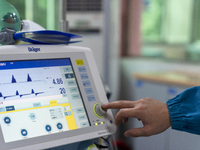 Instruments for monitoring patients' vital signs are being seen in an intensive care unit in Enshi, Hubei Province, China, on April 5, 2024....