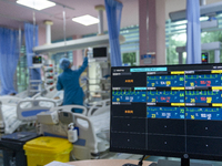 ECG monitoring instruments are being seen in the intensive care unit in Enshi, Hubei Province, China, on April 5, 2024. (