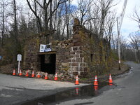 Cones are blocking off the historic Taylor's Mill in Lebanon, New Jersey, United States, on April 6, 2024. Safety cones are blocking off the...