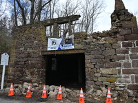 Cones are blocking off the historic Taylor's Mill in Lebanon, New Jersey, United States, on April 6, 2024. Safety cones are blocking off the...