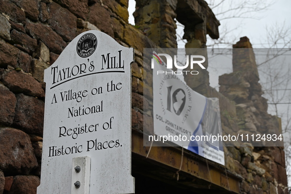 Cones are blocking off the historic Taylor's Mill in Lebanon, New Jersey, United States, on April 6, 2024. Safety cones are blocking off the...