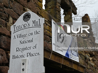 Cones are blocking off the historic Taylor's Mill in Lebanon, New Jersey, United States, on April 6, 2024. Safety cones are blocking off the...