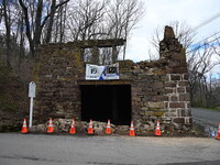 Cones are blocking off the historic Taylor's Mill in Lebanon, New Jersey, United States, on April 6, 2024. Safety cones are blocking off the...