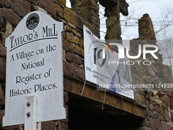 Cones are blocking off the historic Taylor's Mill in Lebanon, New Jersey, United States, on April 6, 2024. Safety cones are blocking off the...