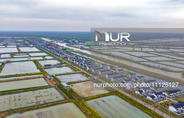 An aerial photo is showing an organic crab breeding base in Suqian, Jiangsu Province, China, on April 6, 2024. 