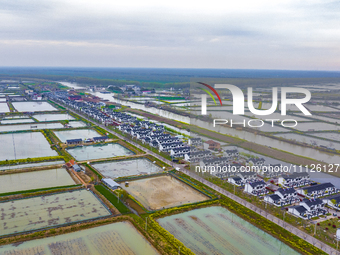 An aerial photo is showing an organic crab breeding base in Suqian, Jiangsu Province, China, on April 6, 2024. (