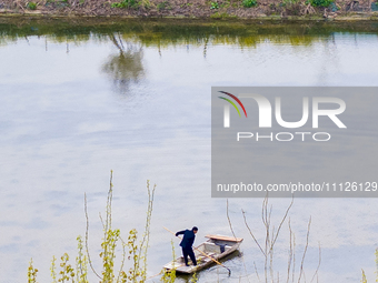 An aerial photo is showing an organic crab breeding base in Suqian, Jiangsu Province, China, on April 6, 2024. (