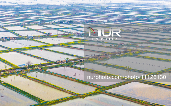 An aerial photo is showing an organic crab breeding base in Suqian, Jiangsu Province, China, on April 6, 2024. 