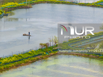 An aerial photo is showing an organic crab breeding base in Suqian, Jiangsu Province, China, on April 6, 2024. (