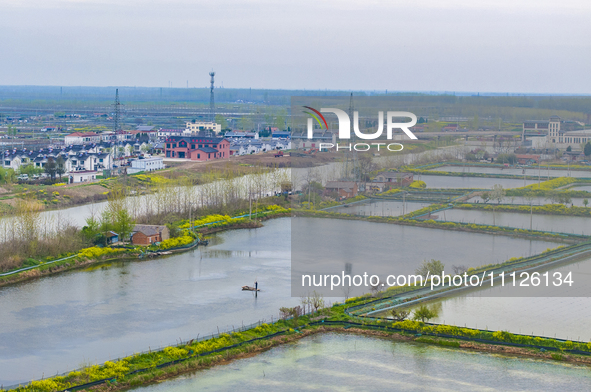 An aerial photo is showing an organic crab breeding base in Suqian, Jiangsu Province, China, on April 6, 2024. 