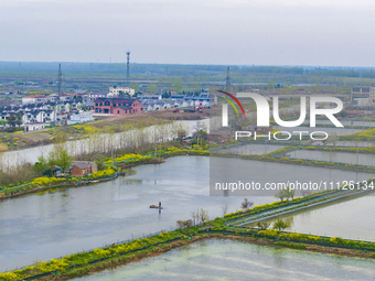 An aerial photo is showing an organic crab breeding base in Suqian, Jiangsu Province, China, on April 6, 2024. (