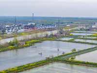 An aerial photo is showing an organic crab breeding base in Suqian, Jiangsu Province, China, on April 6, 2024. (