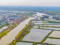 An aerial photo is showing an organic crab breeding base in Suqian, Jiangsu Province, China, on April 6, 2024. (