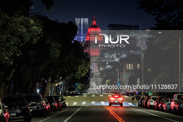 City Hall is being illuminated in red for World TB Day in San Francisco, California, on March 24, 2024. Earlier in March, California voters...