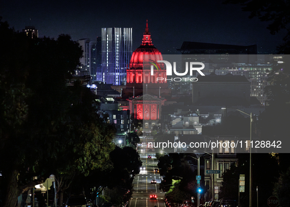 City Hall is being illuminated in red for World TB Day in San Francisco, California, on March 24, 2024. Earlier in March, California voters...