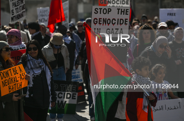 EDMONTON, CANADA - APRIL 07:
Members of the Palestinian diaspora and local activists gather during the 'Stop Genocide Rally' at Violet King...