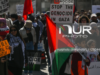 EDMONTON, CANADA - APRIL 07:
Members of the Palestinian diaspora and local activists gather during the 'Stop Genocide Rally' at Violet King...