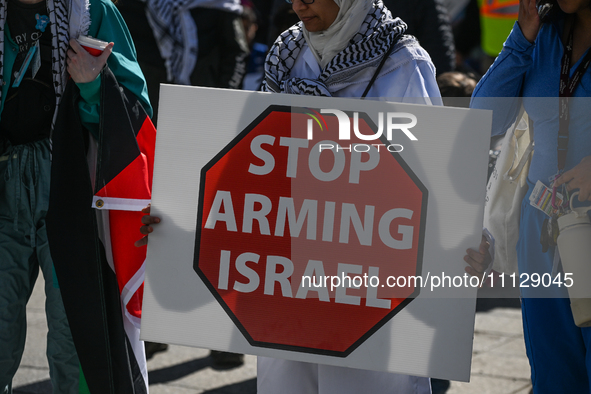 EDMONTON, CANADA - APRIL 07:
Members of the Palestinian diaspora and local activists gather during the 'Stop Genocide Rally' at Violet King...