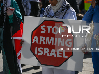 EDMONTON, CANADA - APRIL 07:
Members of the Palestinian diaspora and local activists gather during the 'Stop Genocide Rally' at Violet King...