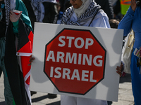 EDMONTON, CANADA - APRIL 07:
Members of the Palestinian diaspora and local activists gather during the 'Stop Genocide Rally' at Violet King...