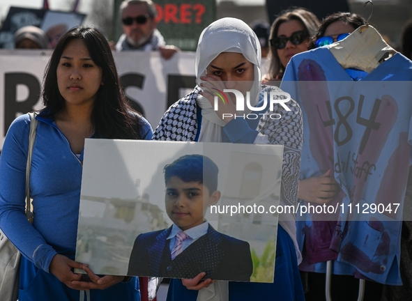 EDMONTON, CANADA - APRIL 07:
Members of the Palestinian diaspora and local activists gather during the 'Stop Genocide Rally' at Violet King...