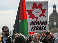 EDMONTON, CANADA - APRIL 07:
Members of the Palestinian diaspora and local activists gather during the 'Stop Genocide Rally' at Violet King...