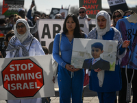 EDMONTON, CANADA - APRIL 07:
Members of the Palestinian diaspora and local activists gather during the 'Stop Genocide Rally' at Violet King...