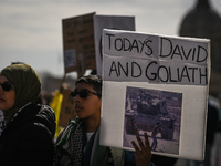 EDMONTON, CANADA - APRIL 07:
Members of the Palestinian diaspora and local activists gather during the 'Stop Genocide Rally' at Violet King...