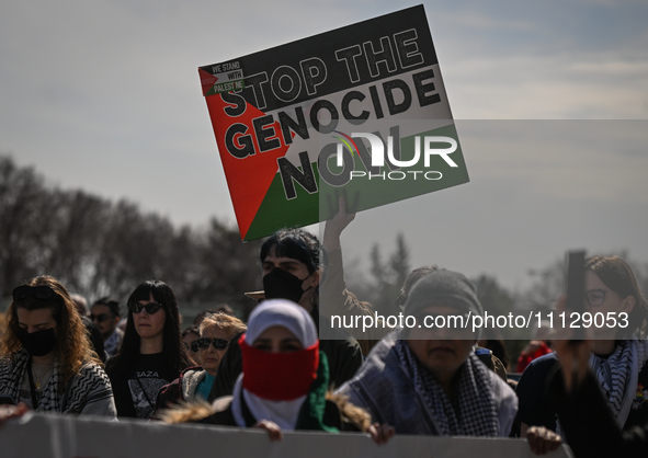 EDMONTON, CANADA - APRIL 07:
Members of the Palestinian diaspora and local activists gather during the 'Stop Genocide Rally' at Violet King...