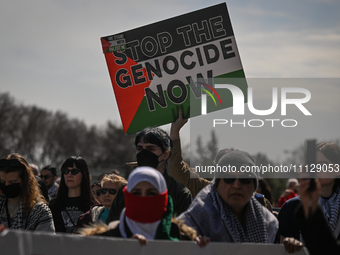 EDMONTON, CANADA - APRIL 07:
Members of the Palestinian diaspora and local activists gather during the 'Stop Genocide Rally' at Violet King...