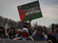 EDMONTON, CANADA - APRIL 07:
Members of the Palestinian diaspora and local activists gather during the 'Stop Genocide Rally' at Violet King...