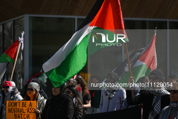 EDMONTON, CANADA - APRIL 07:
Members of the Palestinian diaspora and local activists gather during the 'Stop Genocide Rally' at Violet King...