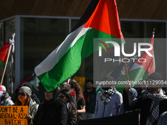 EDMONTON, CANADA - APRIL 07:
Members of the Palestinian diaspora and local activists gather during the 'Stop Genocide Rally' at Violet King...