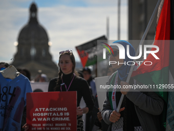 EDMONTON, CANADA - APRIL 07:
Members of the Palestinian diaspora and local activists gather during the 'Stop Genocide Rally' at Violet King...